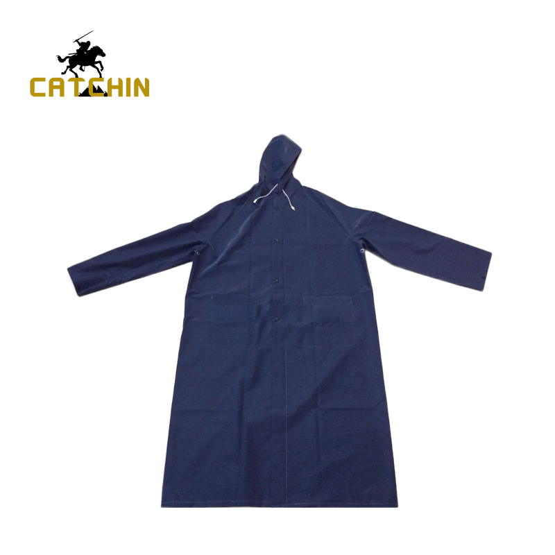 navy blue pvc polyester raincoat/long rain coat